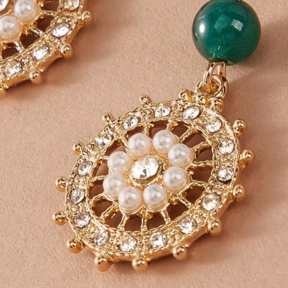 Faux Pearl Wheel Drop Earrings - Picture 8 of 10